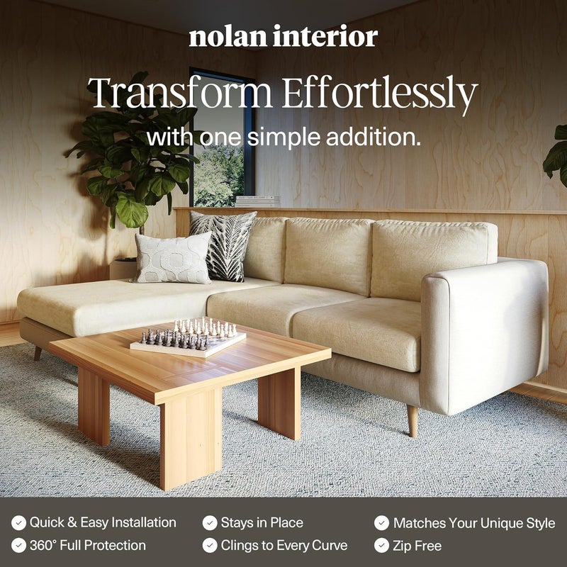 Nolan Interior Miracle Sofa Cover - Plush Chaise Cushion Cover with Ultra-Soft, Stretchy, Thick Chenille Fabric - Pet Proof, Stain Safe, Easy Fit, Easy Wash - Large, Vanilla - Image 5